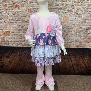 NEW Boutique Girls' 2pc Floral Ruffle Outfit